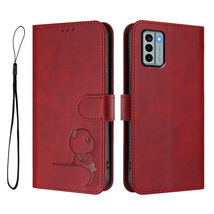 For Nokia G22 Litter Panda Embossing RFID Leather Phone Case with Lanyard