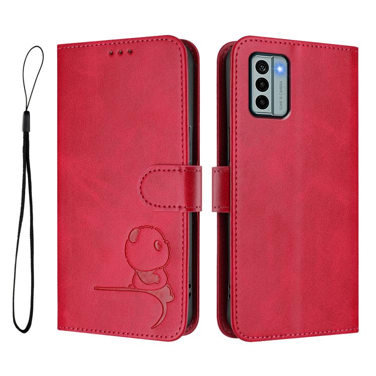 For Nokia G22 Litter Panda Embossing RFID Leather Phone Case with Lanyard