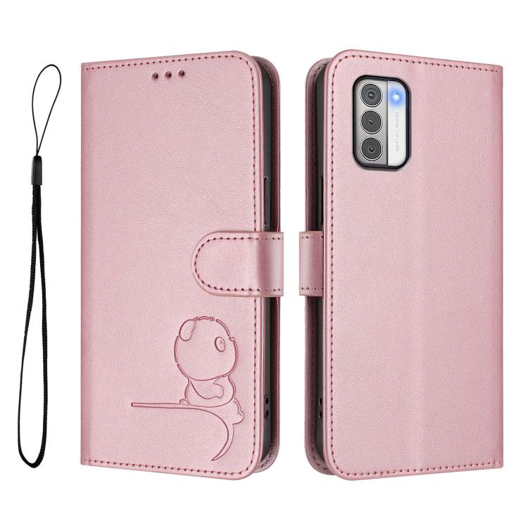 For Nokia G42 / G310 Litter Panda Embossing RFID Leather Phone Case with Lanyard