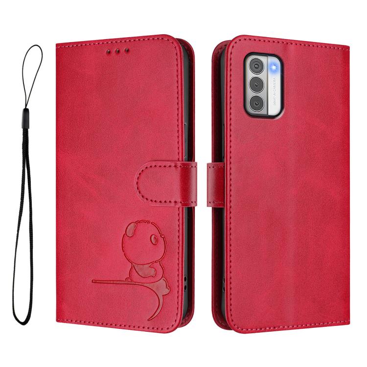 For Nokia G42 / G310 Litter Panda Embossing RFID Leather Phone Case with Lanyard