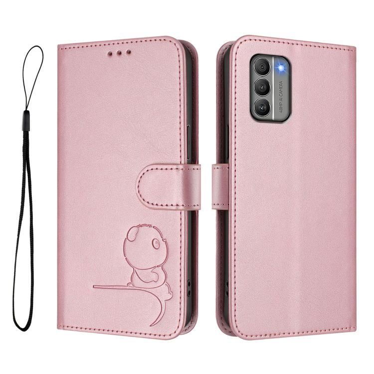 For Nokia G400 Litter Panda Embossing RFID Leather Phone Case with Lanyard