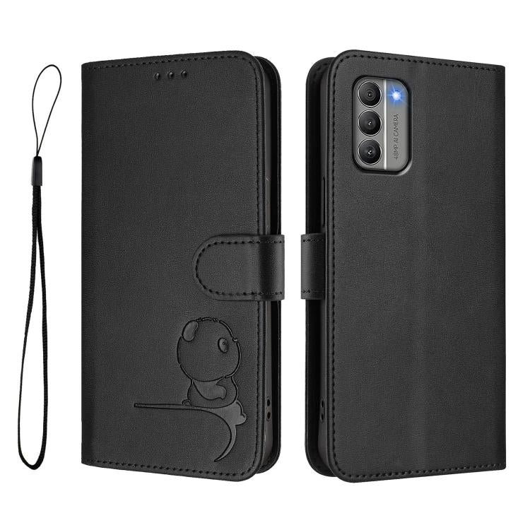 For Nokia G400 Litter Panda Embossing RFID Leather Phone Case with Lanyard