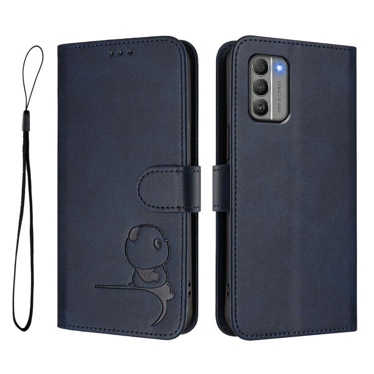 For Nokia G400 Litter Panda Embossing RFID Leather Phone Case with Lanyard