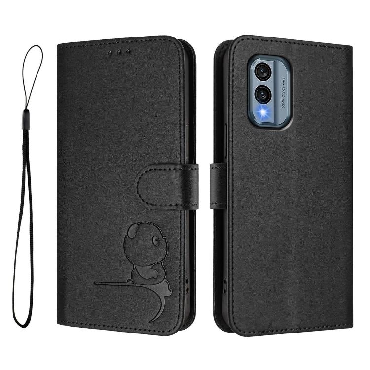 For Nokia X30 Litter Panda Embossing RFID Leather Phone Case with Lanyard