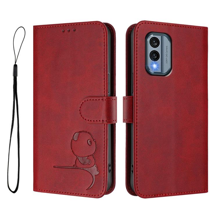 For Nokia X30 Litter Panda Embossing RFID Leather Phone Case with Lanyard