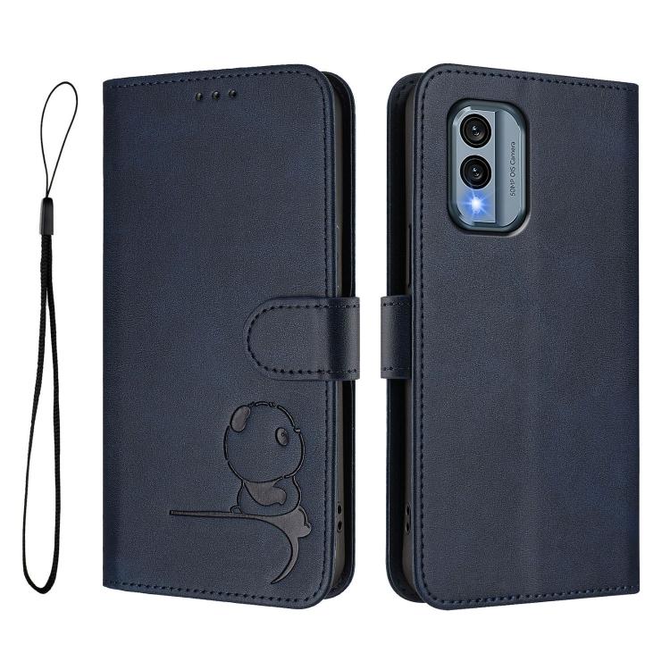 For Nokia X30 Litter Panda Embossing RFID Leather Phone Case with Lanyard