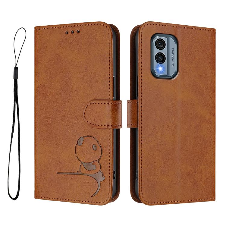 For Nokia X30 Litter Panda Embossing RFID Leather Phone Case with Lanyard