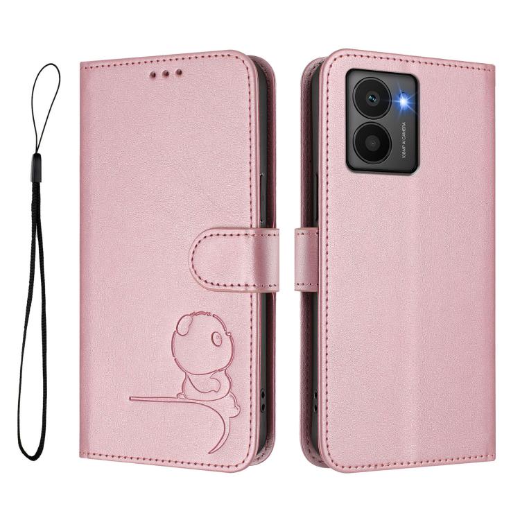 For HMD Fuison Litter Panda Embossing RFID Leather Phone Case with Lanyard