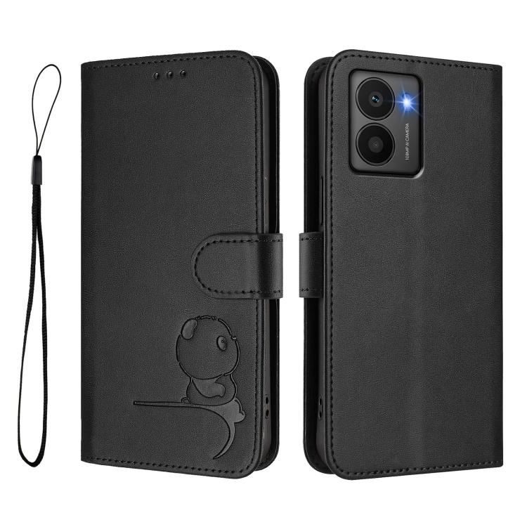 For HMD Fuison Litter Panda Embossing RFID Leather Phone Case with Lanyard