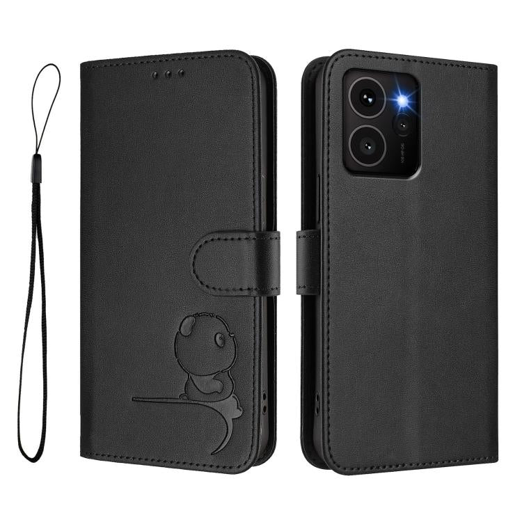 For HMD Skyline Litter Panda Embossing RFID Leather Phone Case with Lanyard