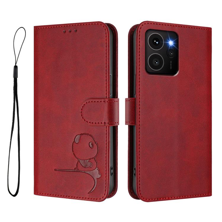 For HMD Skyline Litter Panda Embossing RFID Leather Phone Case with Lanyard