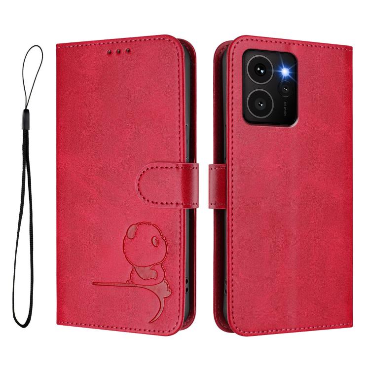 For HMD Skyline Litter Panda Embossing RFID Leather Phone Case with Lanyard
