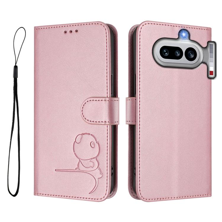 For Nothing Phone 4a Litter Panda Embossing RFID Leather Phone Case with Lanyard