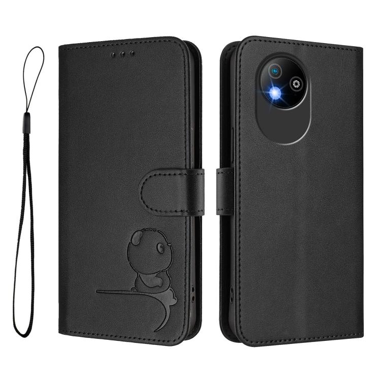 For ZTE Blade A35 Lite / A35 Core Litter Panda Embossing RFID Leather Phone Case with Lanyard
