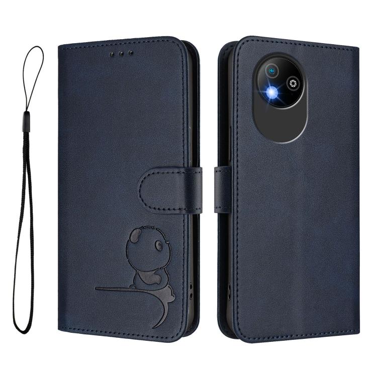 For ZTE Blade A35 Lite / A35 Core Litter Panda Embossing RFID Leather Phone Case with Lanyard