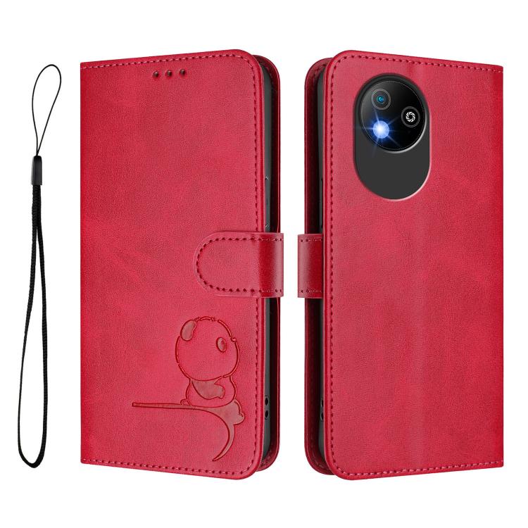 For ZTE Blade A35 Lite / A35 Core Litter Panda Embossing RFID Leather Phone Case with Lanyard