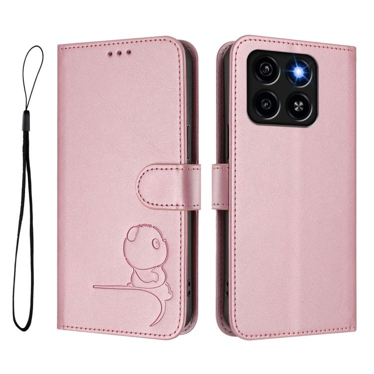 For ZTE Blade A35 / A55 Litter Panda Embossing RFID Leather Phone Case with Lanyard