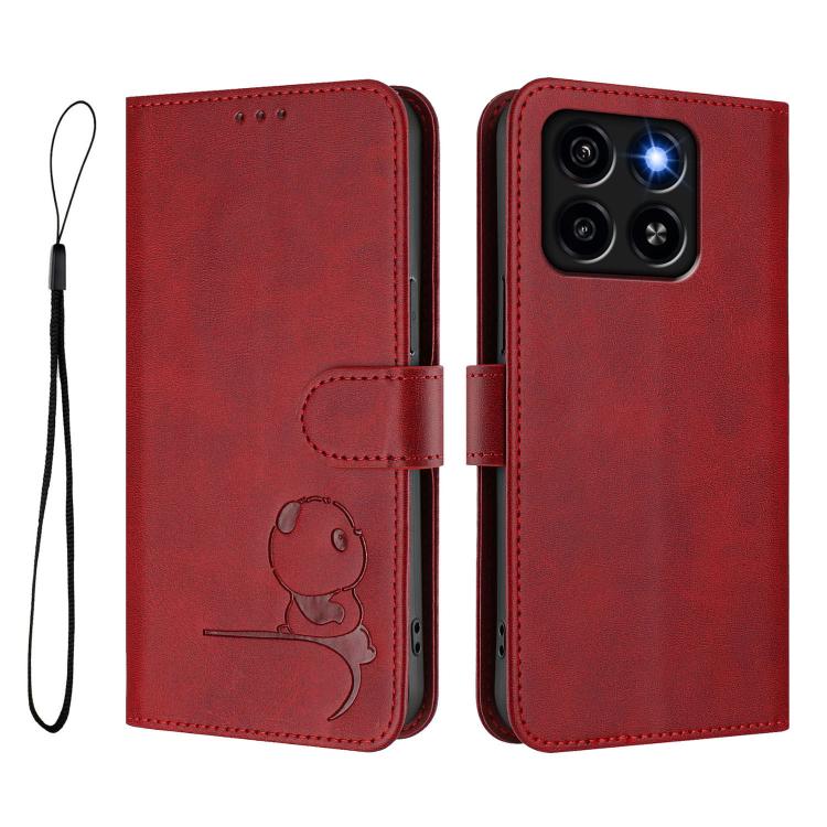 For ZTE Blade A35 / A55 Litter Panda Embossing RFID Leather Phone Case with Lanyard
