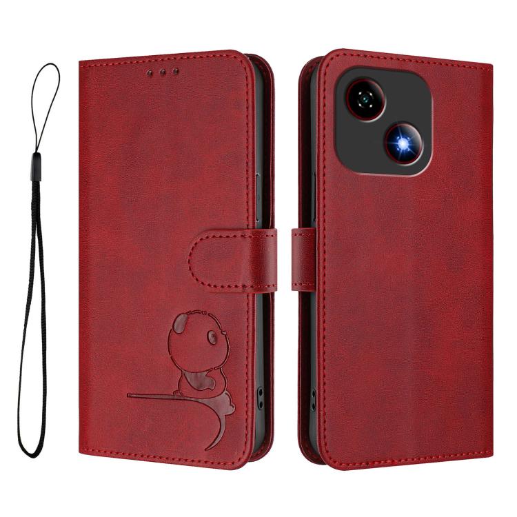 For ZTE Blade A35e 4G Litter Panda Embossing RFID Leather Phone Case with Lanyard