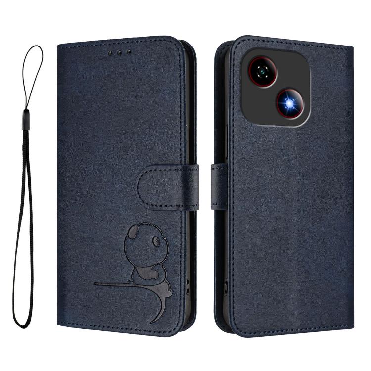 For ZTE Blade A35e 4G Litter Panda Embossing RFID Leather Phone Case with Lanyard
