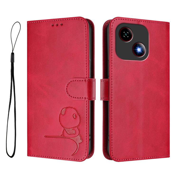 For ZTE Blade A35e 4G Litter Panda Embossing RFID Leather Phone Case with Lanyard