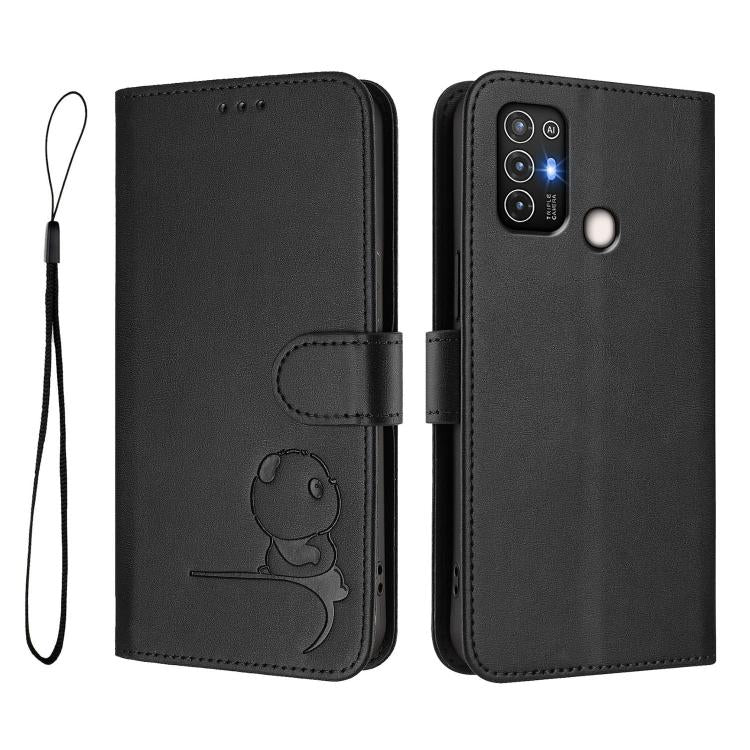 For ZTE Blade A52 Litter Panda Embossing RFID Leather Phone Case with Lanyard
