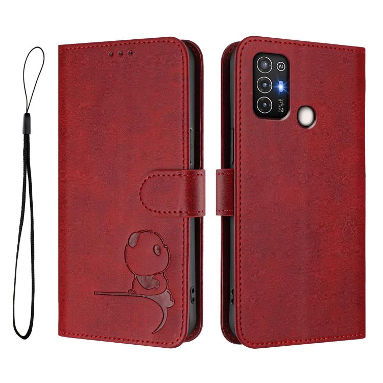 For ZTE Blade A52 Litter Panda Embossing RFID Leather Phone Case with Lanyard