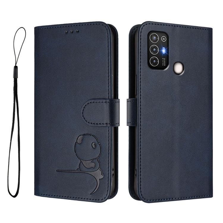 For ZTE Blade A52 Litter Panda Embossing RFID Leather Phone Case with Lanyard