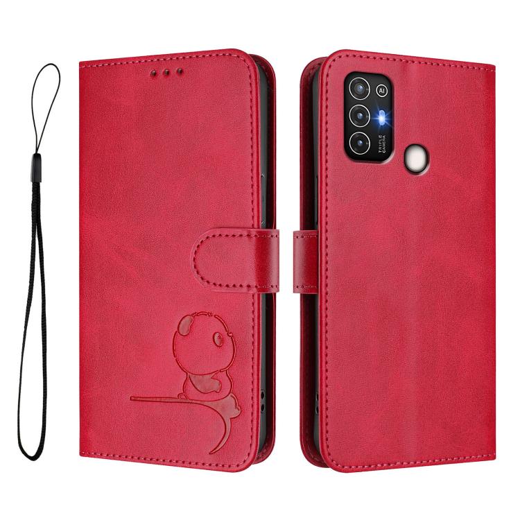 For ZTE Blade A52 Litter Panda Embossing RFID Leather Phone Case with Lanyard