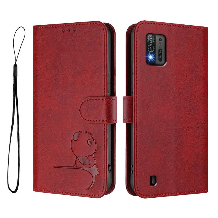 For ZTE Blade A52 Lite Litter Panda Embossing RFID Leather Phone Case with Lanyard