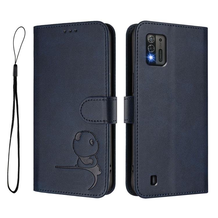 For ZTE Blade A52 Lite Litter Panda Embossing RFID Leather Phone Case with Lanyard