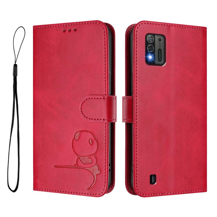 For ZTE Blade A52 Lite Litter Panda Embossing RFID Leather Phone Case with Lanyard