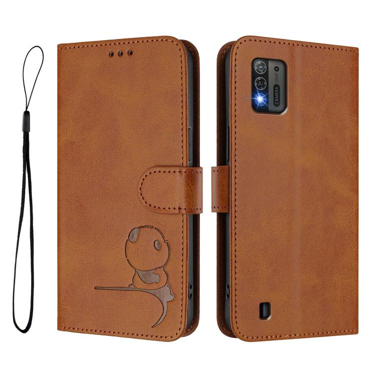 For ZTE Blade A52 Lite Litter Panda Embossing RFID Leather Phone Case with Lanyard