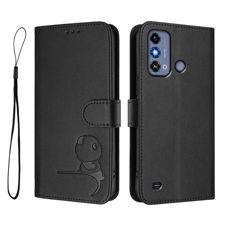 For ZTE Blade A53 / A53+ Litter Panda Embossing RFID Leather Phone Case with Lanyard
