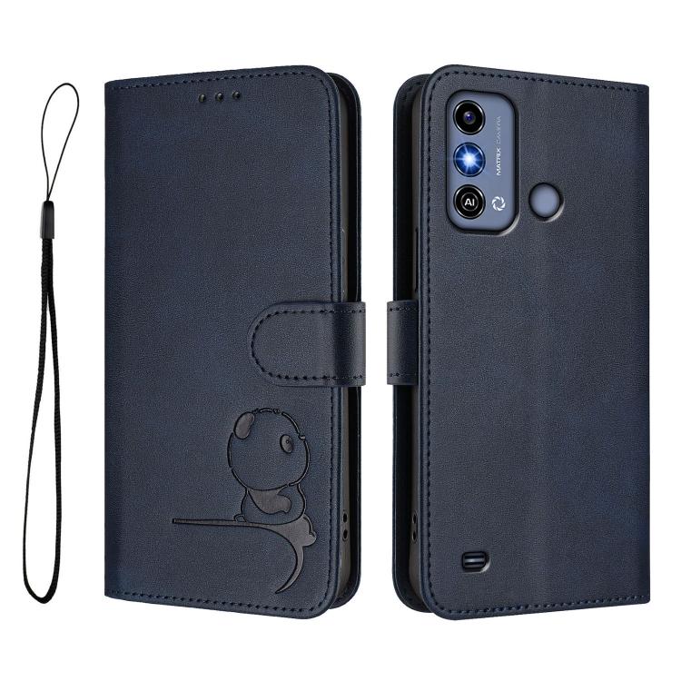 For ZTE Blade A53 / A53+ Litter Panda Embossing RFID Leather Phone Case with Lanyard
