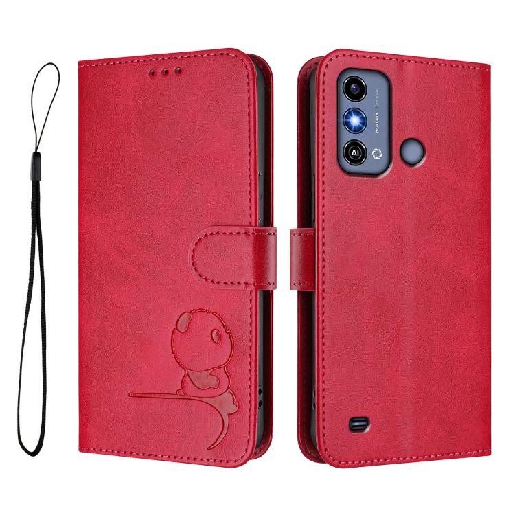 For ZTE Blade A53 / A53+ Litter Panda Embossing RFID Leather Phone Case with Lanyard