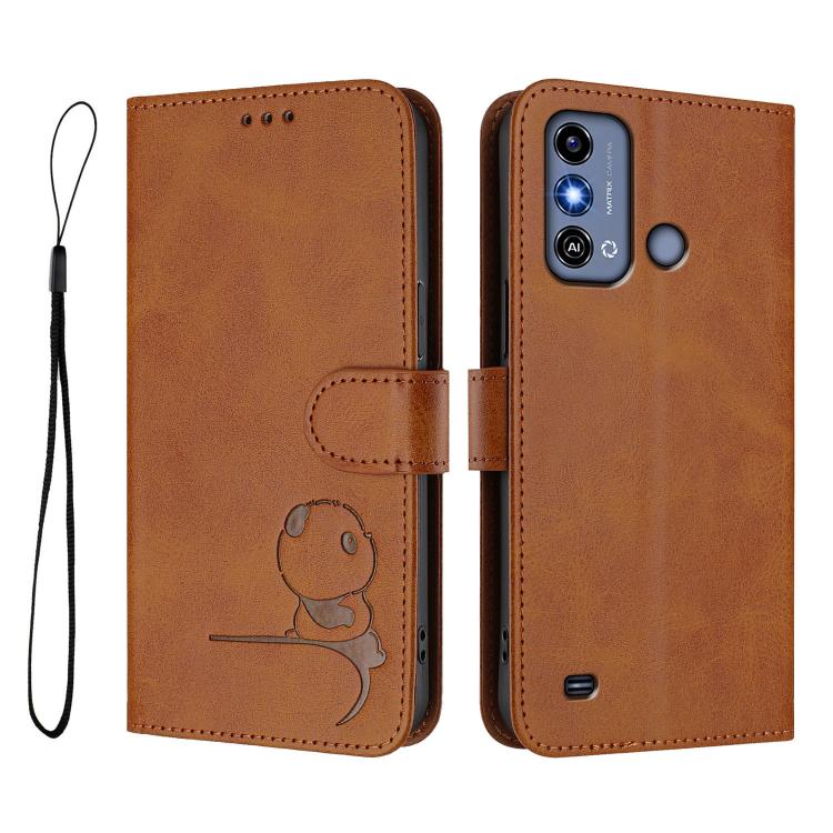 For ZTE Blade A53 / A53+ Litter Panda Embossing RFID Leather Phone Case with Lanyard