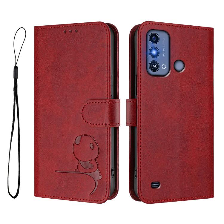 For ZTE Blade A53 Pro Litter Panda Embossing RFID Leather Phone Case with Lanyard
