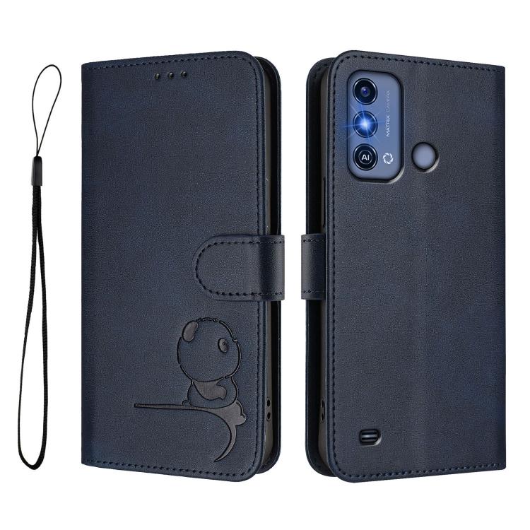For ZTE Blade A53 Pro Litter Panda Embossing RFID Leather Phone Case with Lanyard