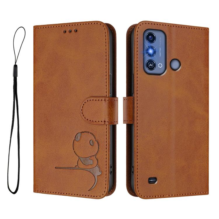 For ZTE Blade A53 Pro Litter Panda Embossing RFID Leather Phone Case with Lanyard