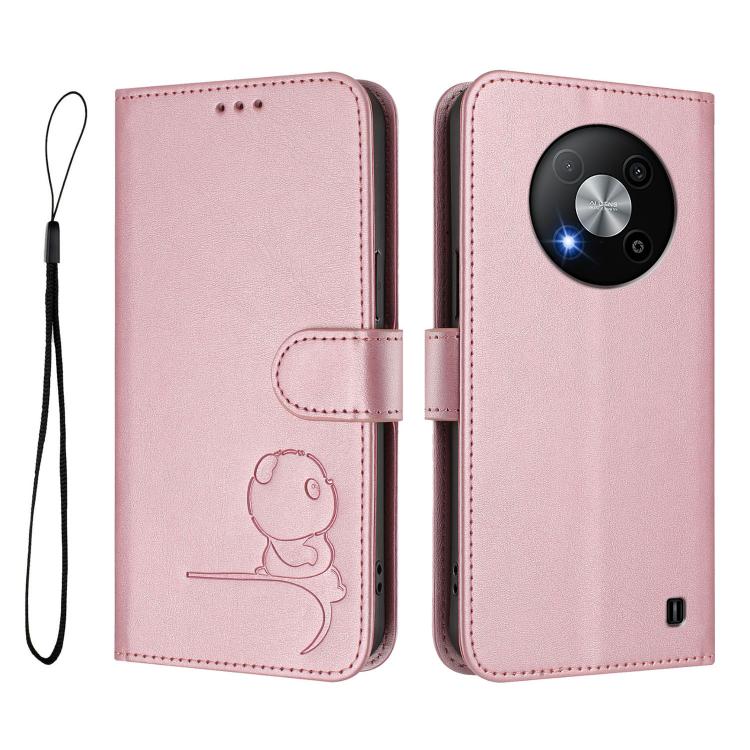 For ZTE Blade A73 5G Litter Panda Embossing RFID Leather Phone Case with Lanyard