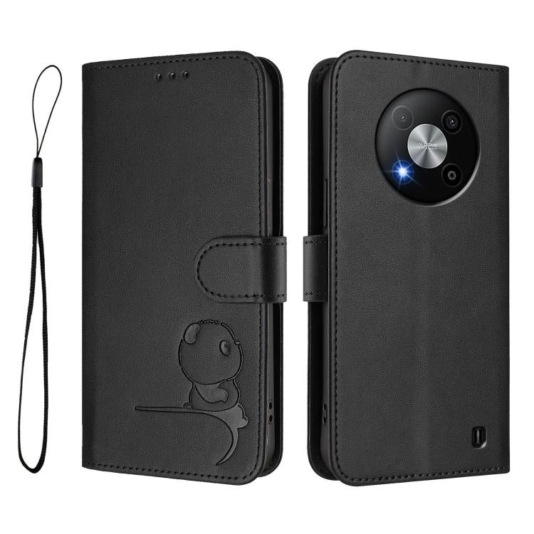 For ZTE Blade A73 5G Litter Panda Embossing RFID Leather Phone Case with Lanyard