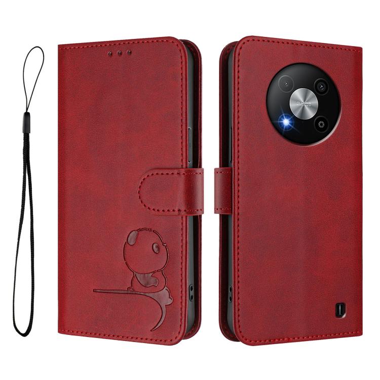 For ZTE Blade A73 5G Litter Panda Embossing RFID Leather Phone Case with Lanyard