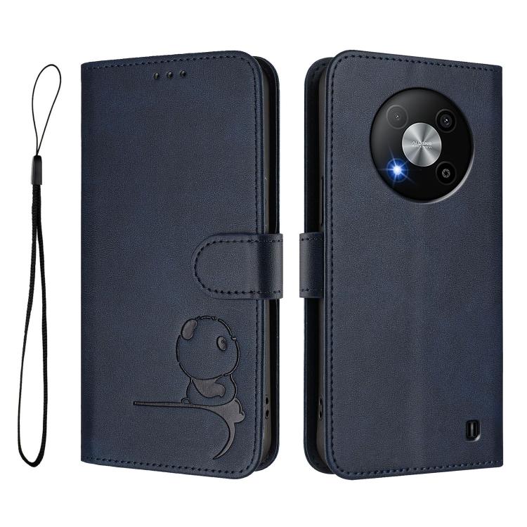 For ZTE Blade A73 5G Litter Panda Embossing RFID Leather Phone Case with Lanyard