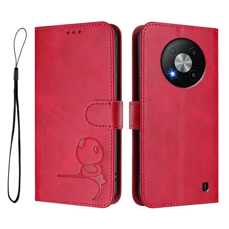For ZTE Blade A73 5G Litter Panda Embossing RFID Leather Phone Case with Lanyard