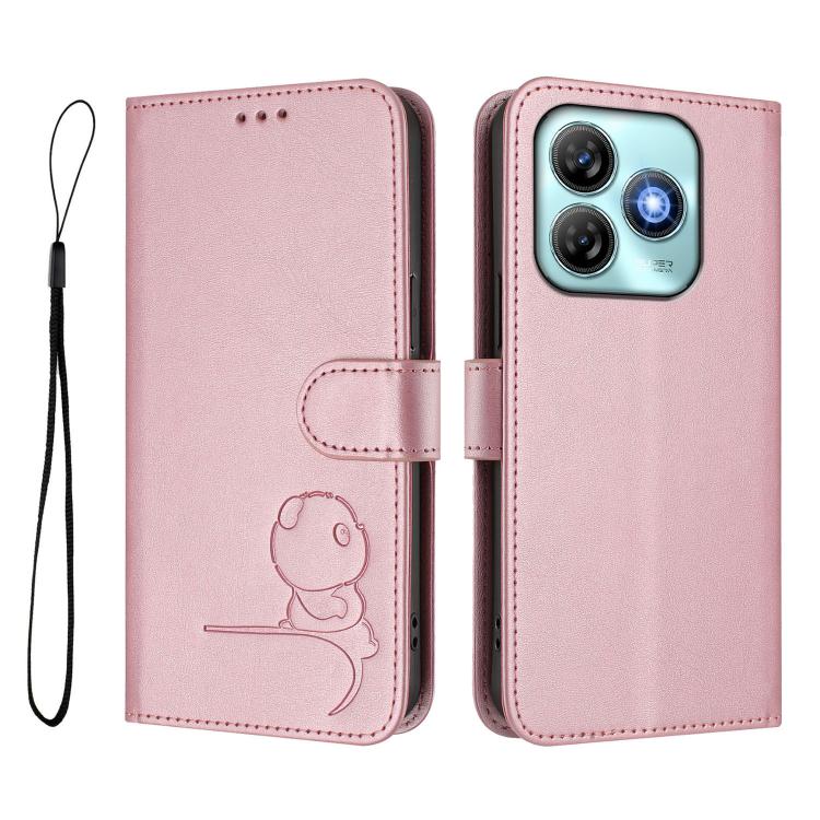 For ZTE Blade A75 4G Litter Panda Embossing RFID Leather Phone Case with Lanyard