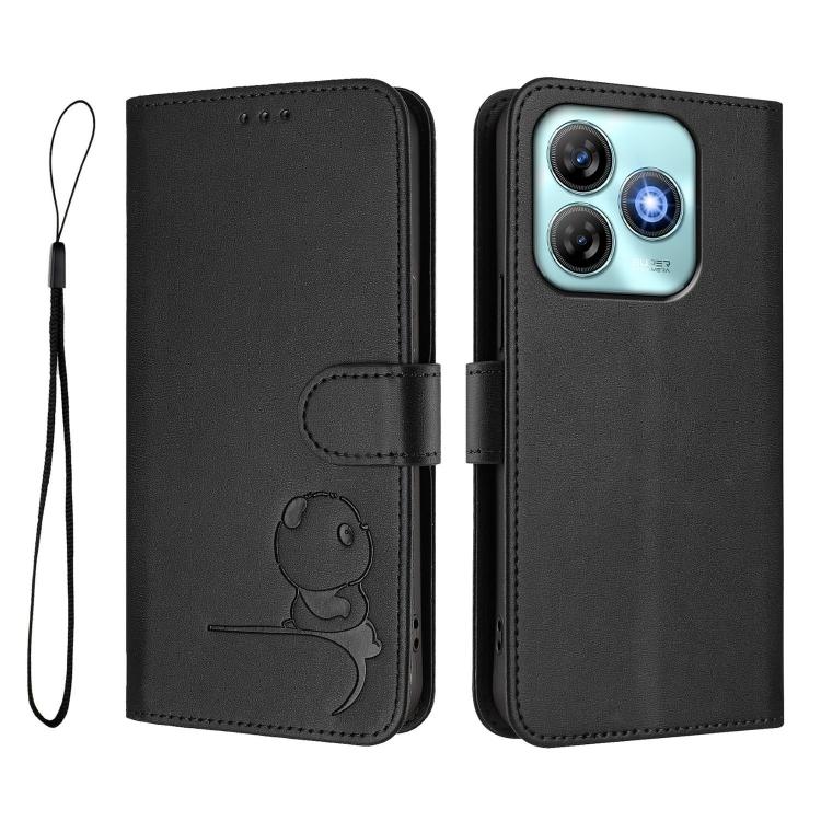 For ZTE Blade A75 4G Litter Panda Embossing RFID Leather Phone Case with Lanyard