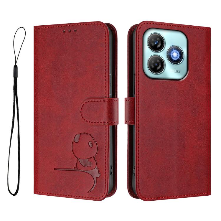 For ZTE Blade A75 4G Litter Panda Embossing RFID Leather Phone Case with Lanyard