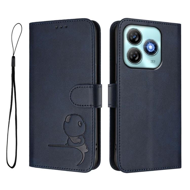 For ZTE Blade A75 4G Litter Panda Embossing RFID Leather Phone Case with Lanyard