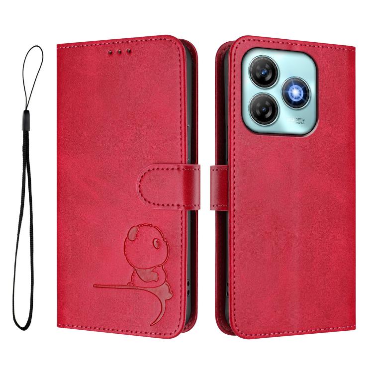 For ZTE Blade A75 4G Litter Panda Embossing RFID Leather Phone Case with Lanyard